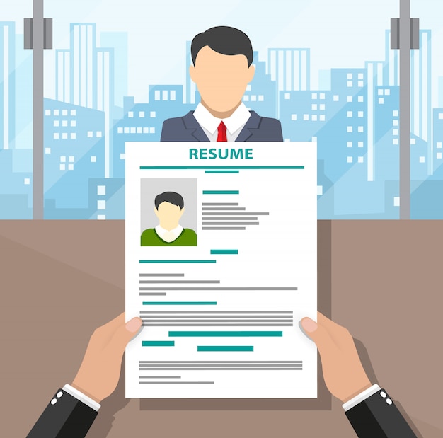 Recruiters hands holding cv and candidate