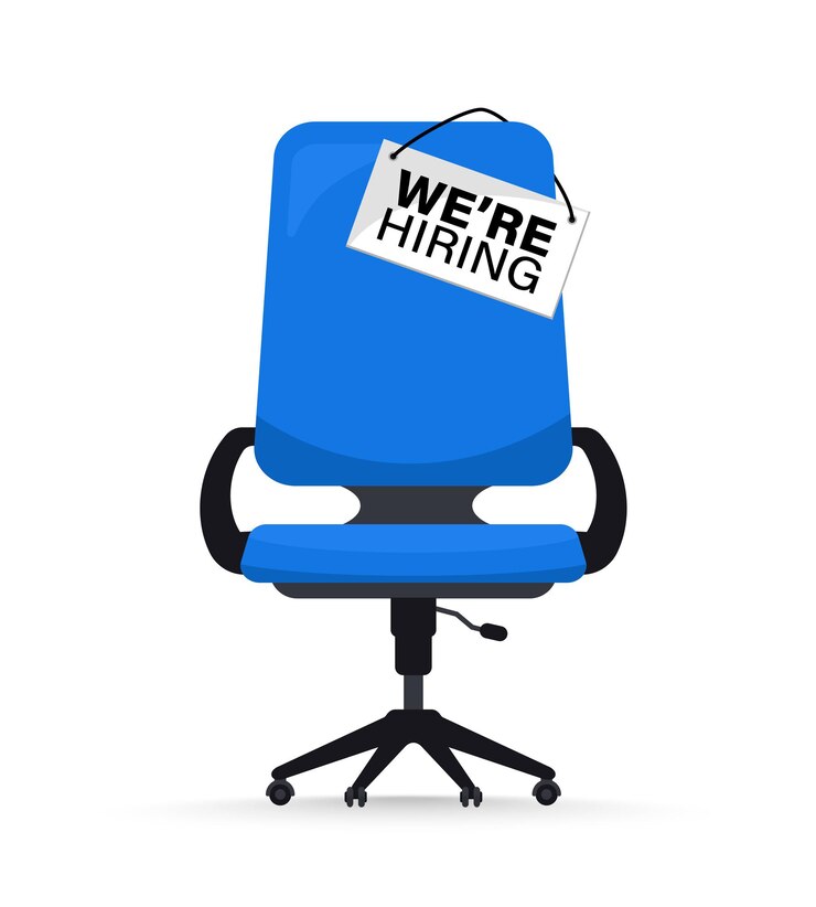 Vector recruiting or hiring, open vacancy. business hiring and recruiting concept. we are hiring. vacant position with empty office chair with vacant with a sign we need you. office chair vector illustration