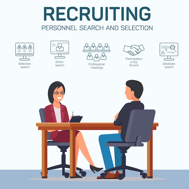 Vector recruiting personnel flat banner template