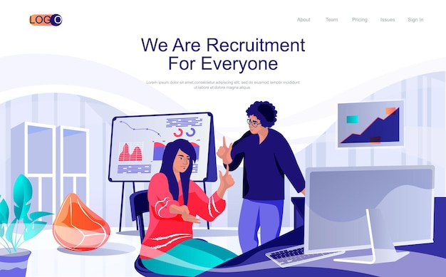 Recruitment concept isometric landing page people looking for candidates for vacancy hr management