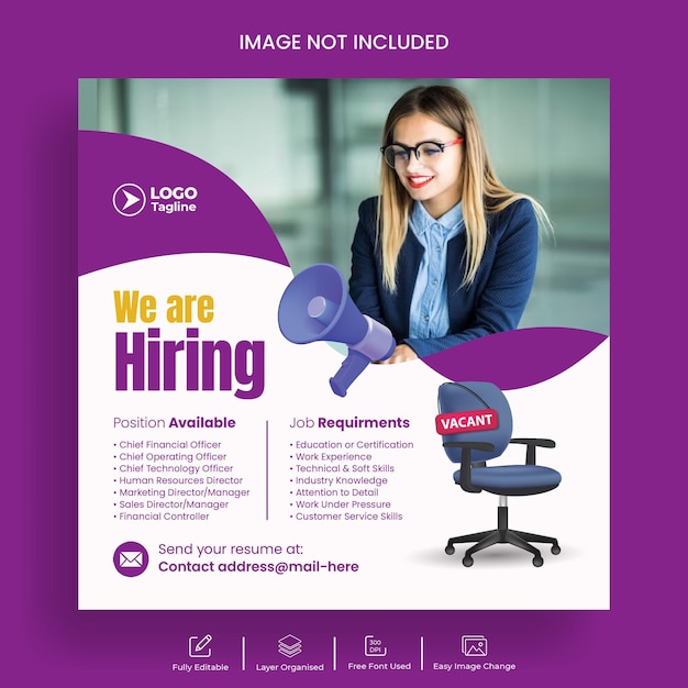 Recruitment and hiring social media post or facebook ads template