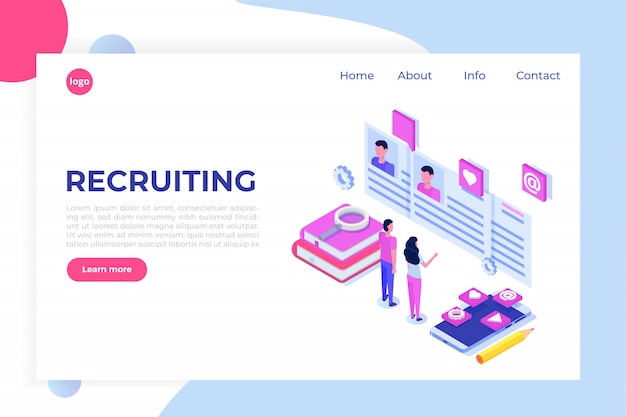 Recruitment, job search isometric concept. use for presentation, social media, cards, web banner.  illustration