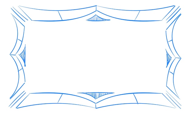 青インクペンスタイルの長方形の境界線。かわいいテキストフレーム