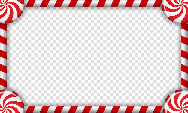 Rectangle candy cane frame with red and white striped lollipop pattern Vector illustration