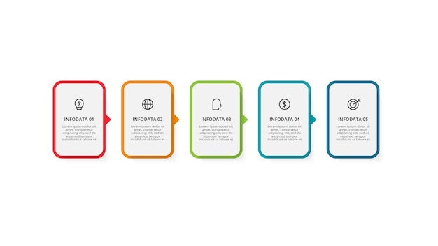 Rectangle concept for infographic with 5 steps options parts or processes business data visualization