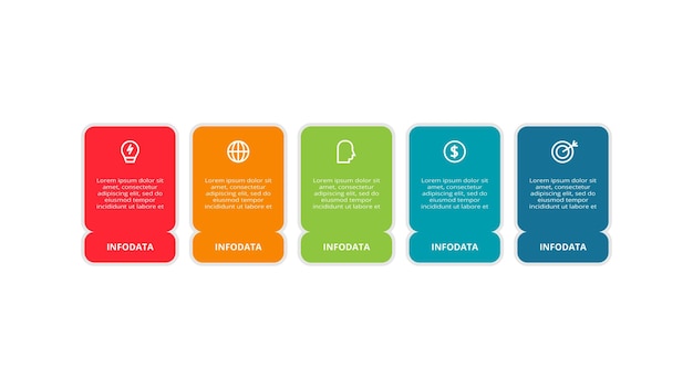 Concetto di rettangolo per infografica con 5 passaggi opzioni parti o processi visualizzazione dei dati aziendali