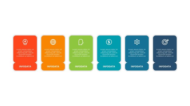 Rectangle concept for infographic with 6 steps options parts or processes Business data visualization