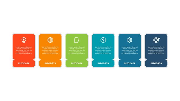 Rectangle concept for infographic with 6 steps options parts or processes Business data visualization