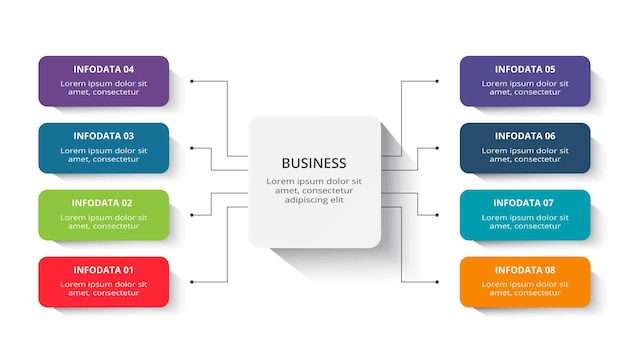 Vector rectangle concept for infographic with 8 steps options parts or processes business data visualization