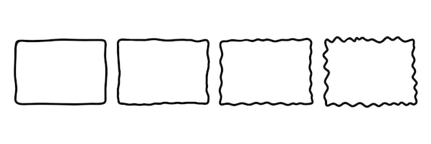 Set di frame di doodle rettangolari doodle curva ondulata disegnata a mano cornici testurizzate deformate schizzo del bordo