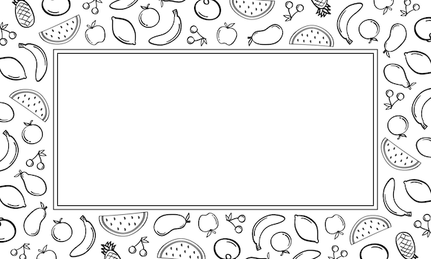 Vector rectangle frame of fruits in hand drawn style