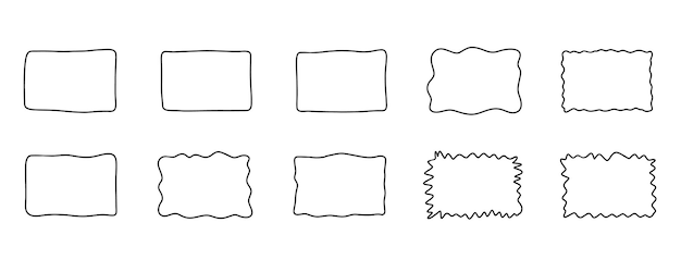 직사각형 프레임 세트 낙서 물결 모양 곡선 변형 질감 프레임 테두리 스케치 벡터 그림