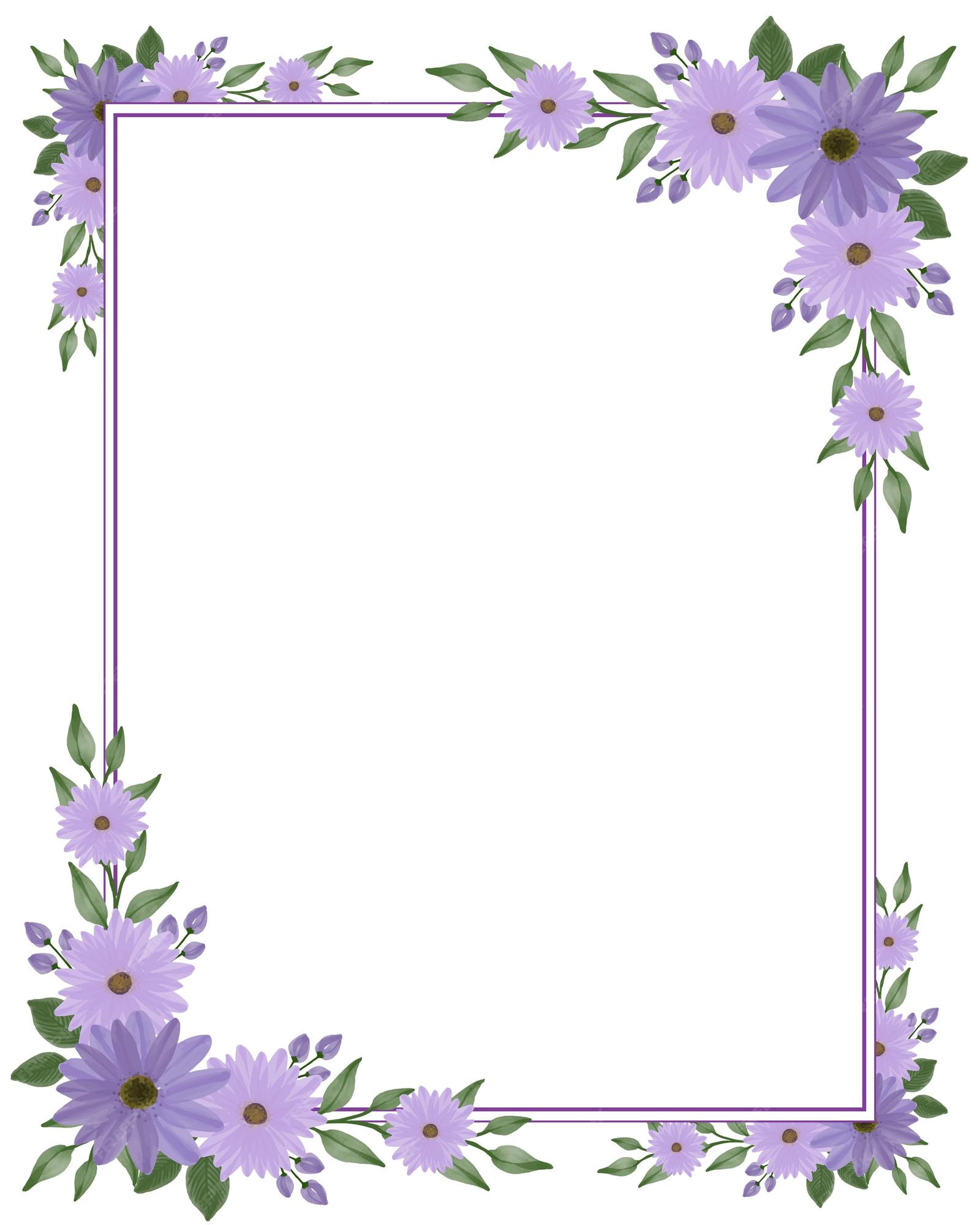 Premium Vector | Rectangle frame with purple daisy flower border