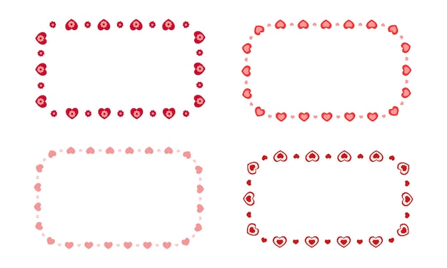 Rectangle frames with hearts and flowers Set of romantic templates for Valentine day card