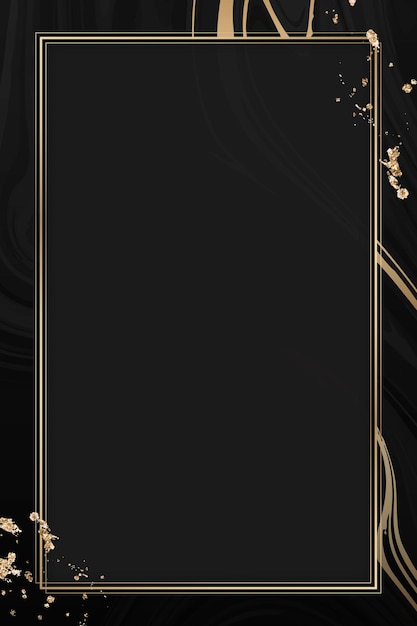 Rectangle gold frame on a black fluid patterned background vector