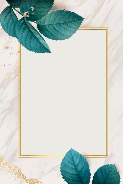 Vector rectangle gold frame with foliage pattern background vector