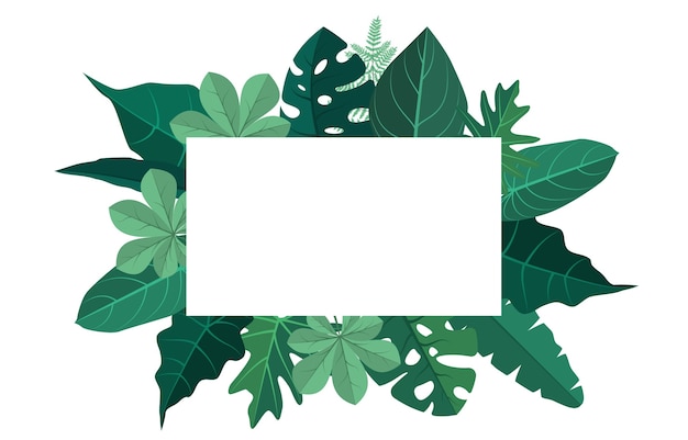 Rectangle Green Tropical Plant Summer Leaf Border Frame Background