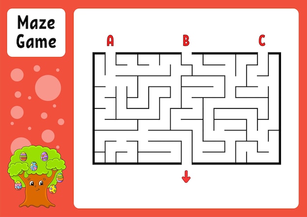 Rectangle maze Game for kids Education worksheet Labyrinth conundrum Easter theme