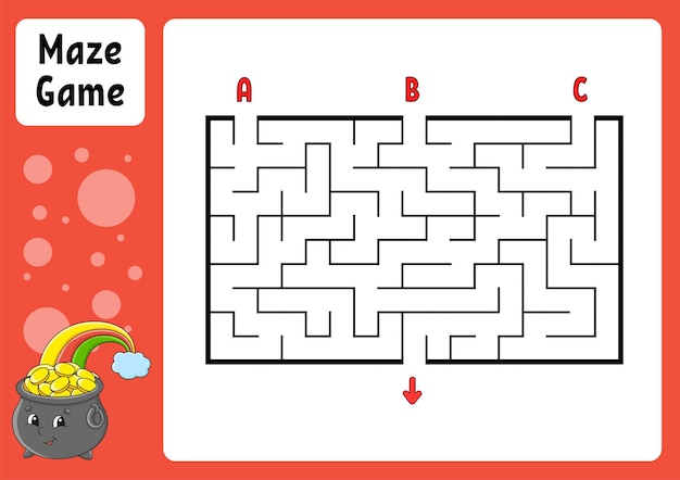 Rectangle maze Game for kids Three entrances one exit Education worksheet Puzzle for children