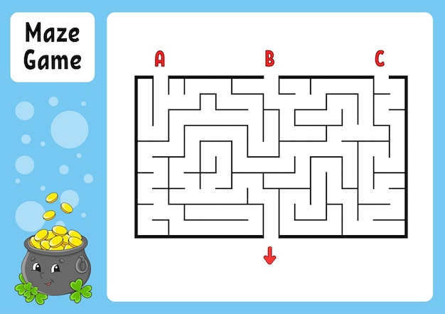 Rectangle maze Game for kids Three entrances one exit Education worksheet Puzzle for children