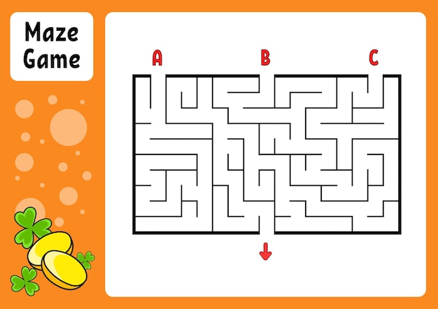 Rectangle maze Game for kids Three entrances one exit Education worksheet