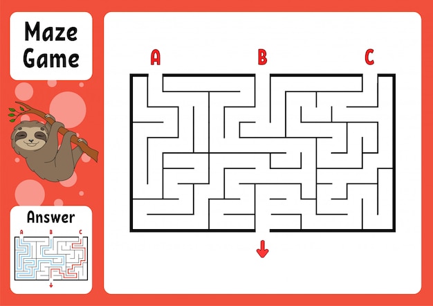 Rectangle maze. game for kids. three entrances, one exit.