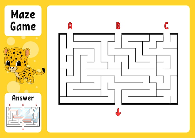 Labirinto di rettangolo. gioco per bambini. tre ingressi, un'uscita.