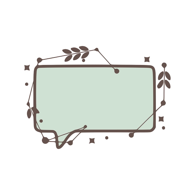 Rectangle Speech bubble nature geometric frames with leaves made from lines and dots in hand drawn style