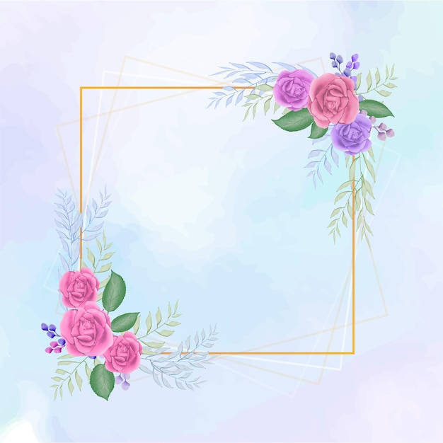 Rectangle Watercolor Floral Frame with Splash Background