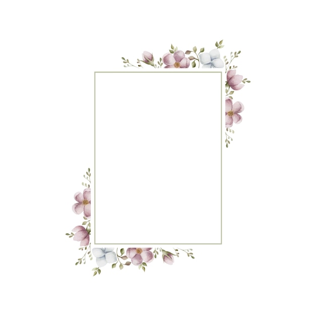 Rectangle watercolor frame of pink flowers Watercolor illustration