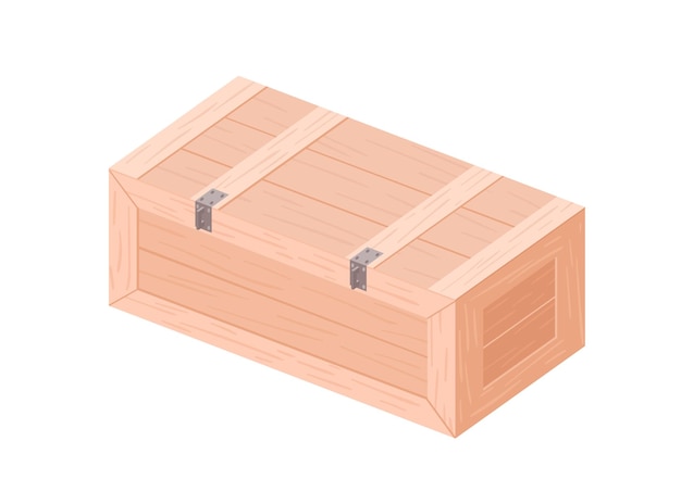 Vector rectangle wooden casket from planks. closed wood box with lid for goods. container for storage and transportation. plywood package. colored flat vector illustration isolated on white background.