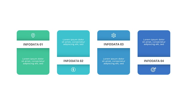 Инфографика прямоугольников с 4 шагами вариантов частей или процессов Визуализация бизнес-данных