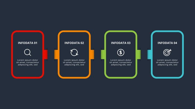 Rectangles infographic with 4 steps options parts or processes Business data visualization