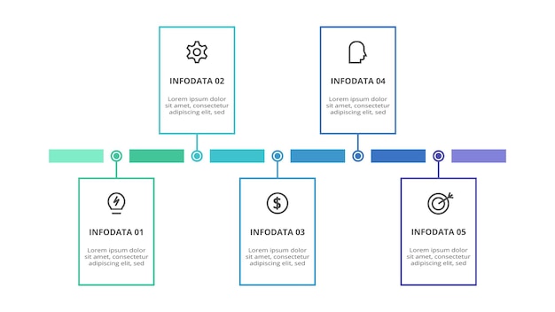 Rectangles infographic with 5 steps options parts or processes Business data visualization