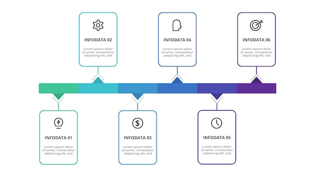 Rectangles infographic with 6 steps options parts or processes Business data visualization