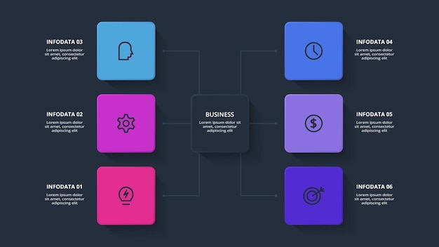 Rectangles infographic with 6 steps options parts or processes Business data visualization