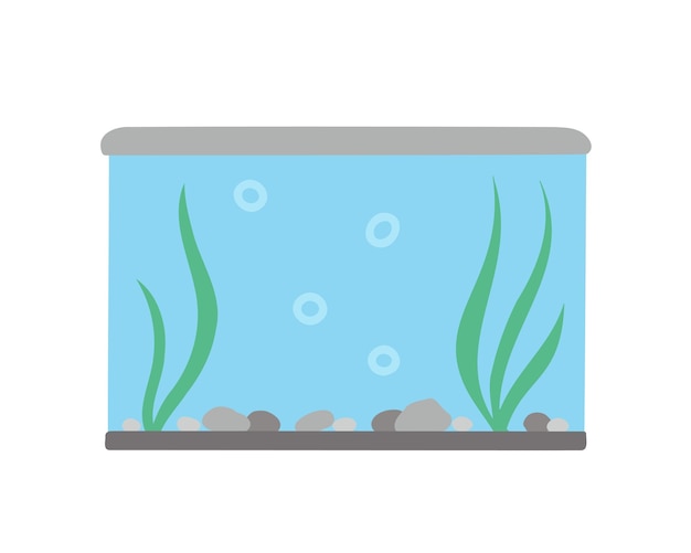 Rectangular aquarium with algae Hand drawn illustration