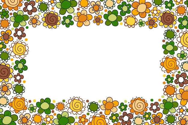 Rectangular floral frame on a transparent background. Orange, green, brown shades. Vector image.