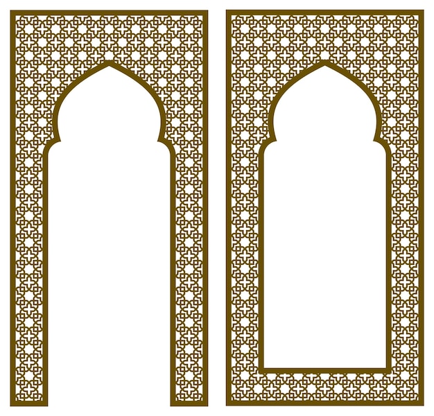 Vector rectangular frame and arch with traditional arabic ornament for invitation cardproportion 2x1