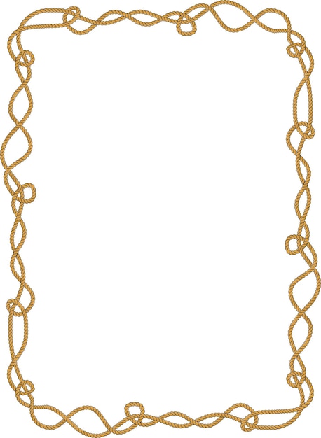 Rectangular frame made of tangled rope isolated on white background