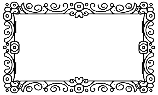 Vector rectangular frame with decorative corner design border line black on white background