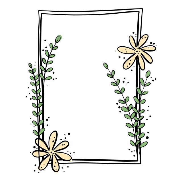 Rectangular frame with flowers and leaves Hollow minimalistic form Template for postcards