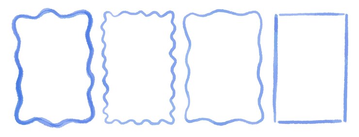 Vector rectangular frame with scalloped edges set of drawing wavy elegant outline frame in watercolor style