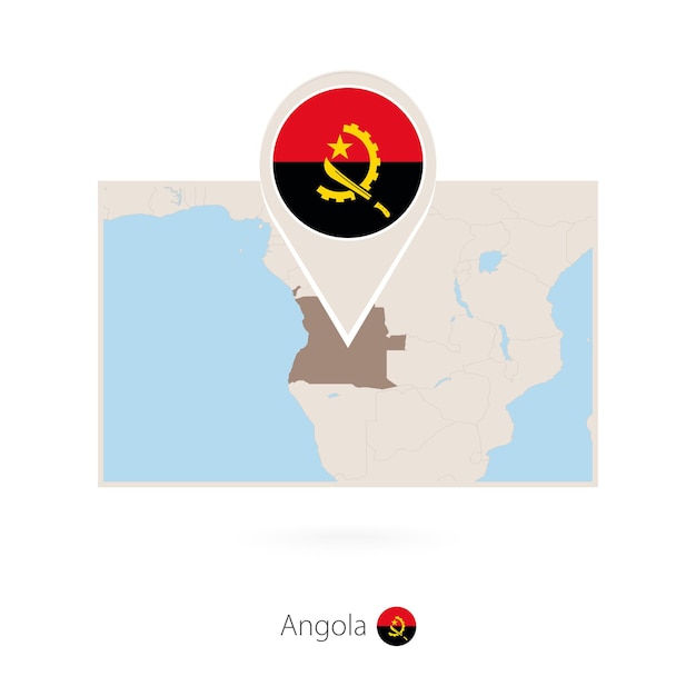 Vector rectangular map of angola with pin icon of angola