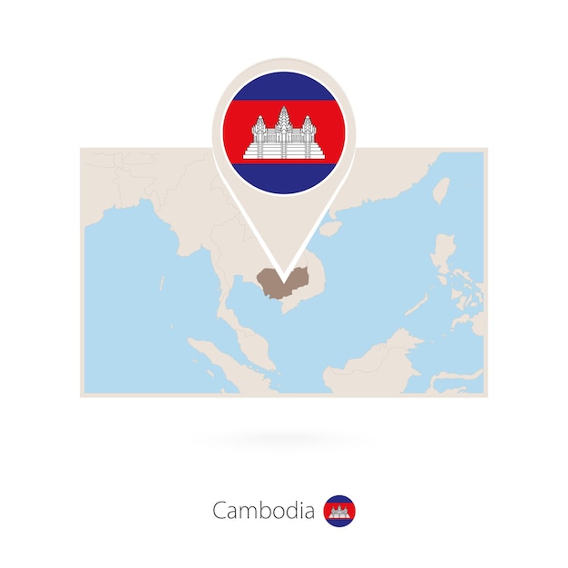 カンボジアの長方形の地図とカンボジアのピンアイコン