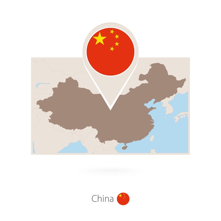 Vector rectangular map of china with pin icon of china