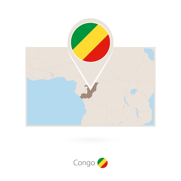 Vector rectangular map of congo with pin icon of congo