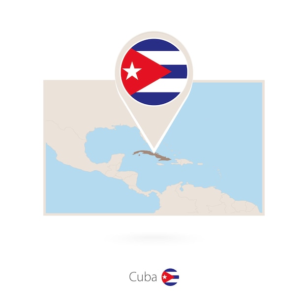 Vector rectangular map of cuba with pin icon of cuba