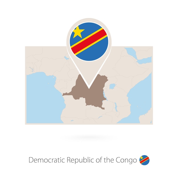 Rectangular map of Democratic Republic of the Congo with pin icon of DR Congo