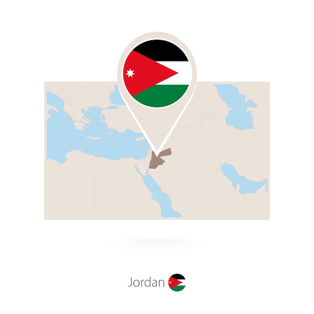 Rectangular map of Jordan with pin icon of Jordan